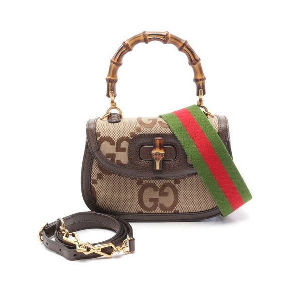 Gucci Bamboo Jumbo GG Handbag Leather Beige Brown - Picture 1 of 5